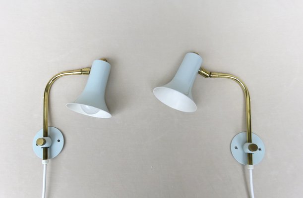 Brass & Light Blue Wall Lights, 1950s, Set of 2-EY-1445256