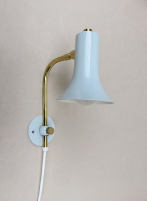 Brass & Light Blue Wall Lights, 1950s, Set of 2-EY-1445256