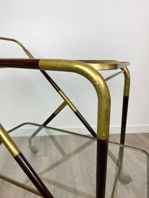 Brass Mahogany & Glass Bar Serving Cart Trolley by Cesare Lacca, Italy, 1950s-LYQ-1171641