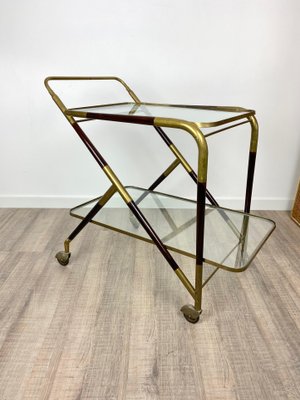 Brass Mahogany & Glass Bar Serving Cart Trolley by Cesare Lacca, Italy, 1950s-LYQ-1171641