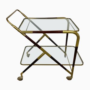 Brass Mahogany & Glass Bar Serving Cart Trolley by Cesare Lacca, Italy, 1950s-LYQ-1171641