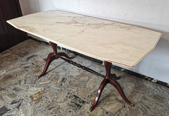 Brass, Marble & Wood Side Table, Italy, 1960s-RAQ-1344685