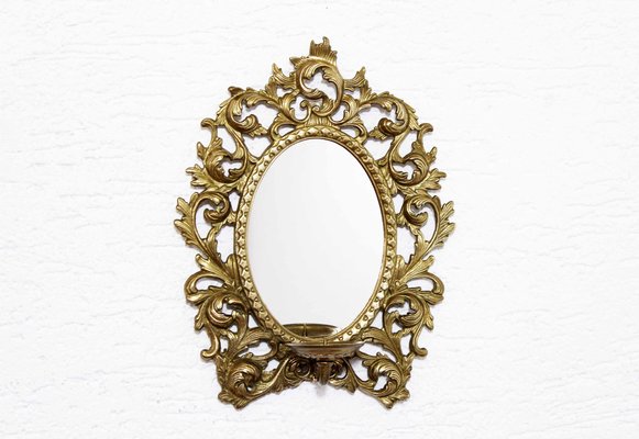 Brass Mirror with Candleholder, 1960s-BQF-1806246