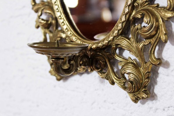 Brass Mirror with Candleholder, 1960s-BQF-1806246