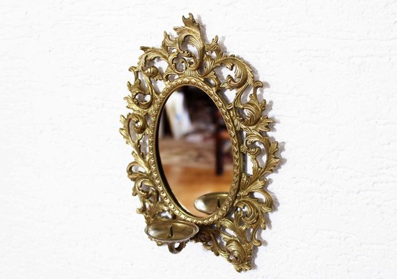 Brass Mirror with Candleholder, 1960s-BQF-1806246