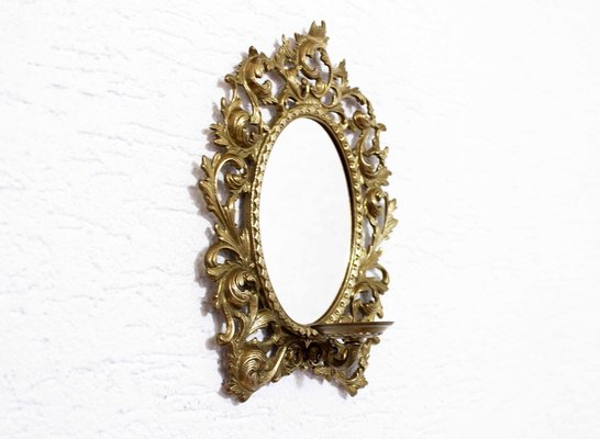 Brass Mirror with Candleholder, 1960s-BQF-1806246