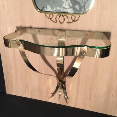 Brass Mirror with Small Console Table, 1950s-MBH-1031640