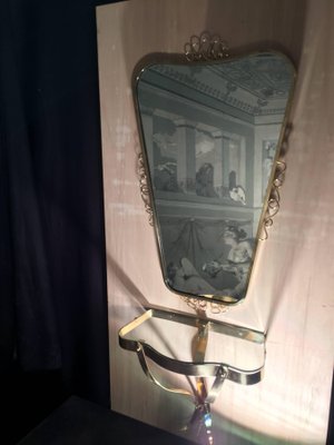 Brass Mirror with Small Console Table, 1950s-MBH-1031640