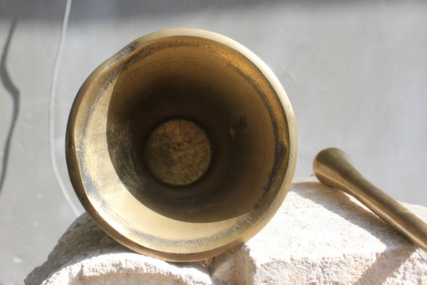 Brass Mortar Spice Hand Grinder and Pestle, Love Cooking Gift, Kitchen Decoration, 1940s-UWJ-1378464