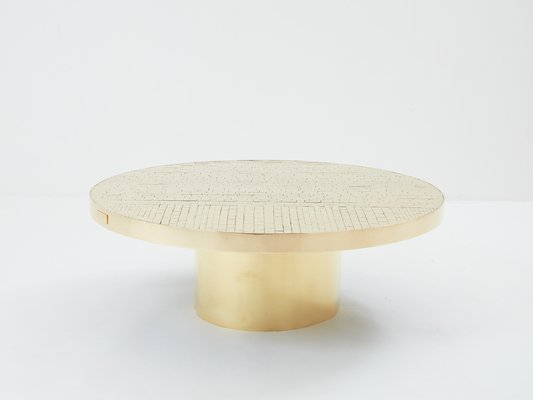 Brass Mosaic Coffee Table by Georges Mathias, 1970s-YJA-1783665