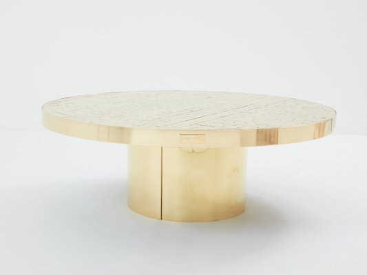 Brass Mosaic Coffee Table by Georges Mathias, 1970s-YJA-1783665