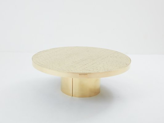 Brass Mosaic Coffee Table by Georges Mathias, 1970s-YJA-1783665