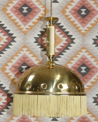 Brass Mushroom Pendant Lamp with Fringe, 1970s-AFE-1371751