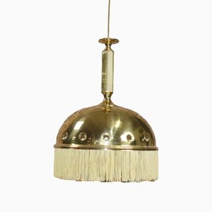 Brass Mushroom Pendant Lamp with Fringe, 1970s-AFE-1371751