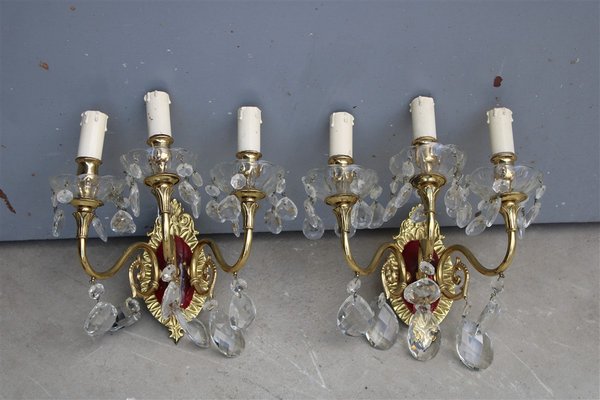 Brass Nail Polish and Crystals Wall Lamps, 1950s, Set of 2-EH-1382375