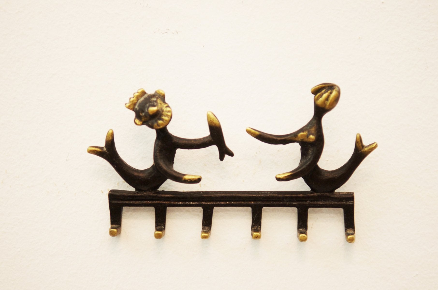 Brass Neptune and Mermaid Wall Hook by Walter Bosse for Hertha Baller, 1955