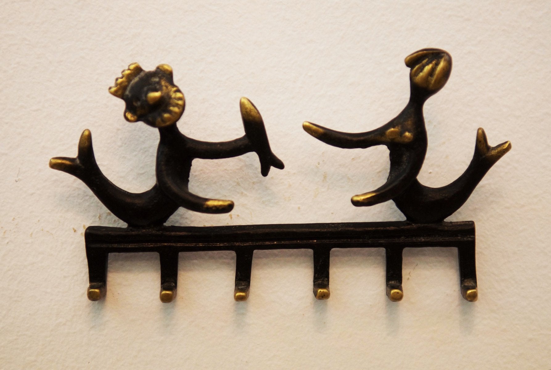 Brass Neptune and Mermaid Wall Hook by Walter Bosse for Hertha Baller, 1955