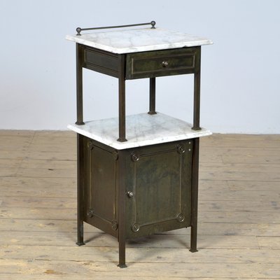 Brass Nightstand with Marble Top, 1910s-IW-1436137