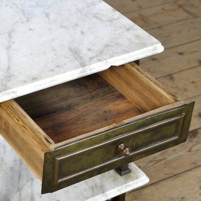 Brass Nightstand with Marble Top, 1910s-IW-1436137