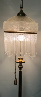 Brass Onyx Beads Glass Shade Floor Lamp 2 Bulbs from Unbekannt, 1950s-NGU-2016650