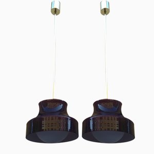 Brass & Opal Glass Ceiling Lamps, 1950s, Set of 2-OHK-605570