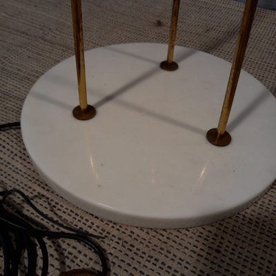 Brass & Opal Glass Floor Lamp with White Marble Base from Stilnovo, 1950s-OHK-992493