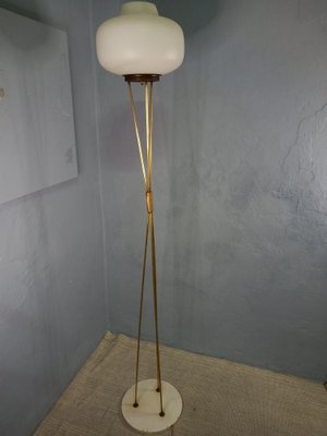 Brass & Opal Glass Floor Lamp with White Marble Base from Stilnovo, 1950s-OHK-1133770