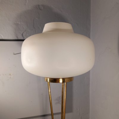 Brass & Opal Glass Floor Lamp with White Marble Base from Stilnovo, 1950s-OHK-992493