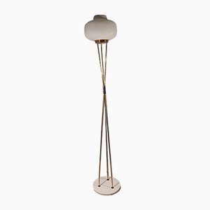 Brass & Opal Glass Floor Lamp with White Marble Base from Stilnovo, 1950s-OHK-992493