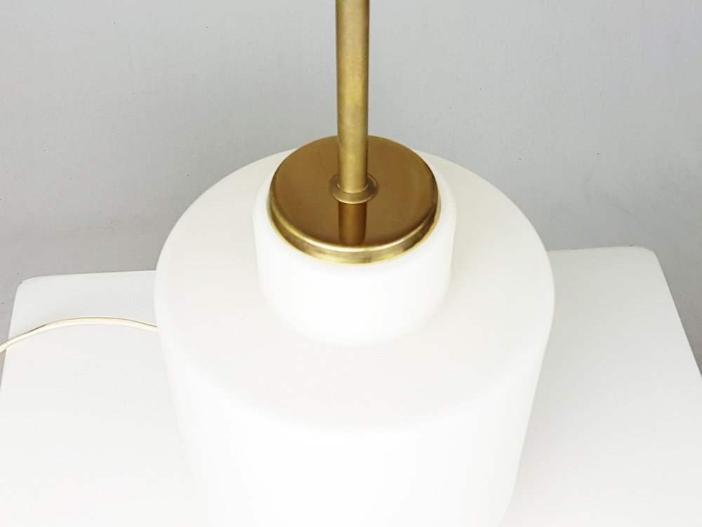 Brass & Opaline Glass 3-Light Table Lamp by Bruno Gatta for Stilnovo, 1959