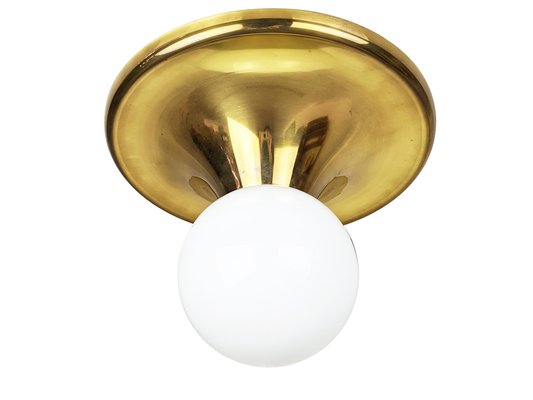 Brass & Opaline Glass Shade Ball Wall or Ceiling Lamp by Achille Castiglioni for Flos, 1960s-RD-1705027