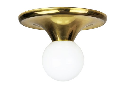 Brass & Opaline Glass Shade Ball Wall or Ceiling Lamp by Achille Castiglioni for Flos, 1960s-RD-1705027