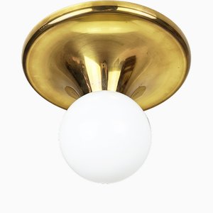 Brass & Opaline Glass Shade Ball Wall or Ceiling Lamp by Achille Castiglioni for Flos, 1960s-RD-1705027