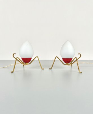 Brass & Opaline Glass Spider Table Lamp, Italy, 1950s, Set of 2-LYQ-1171355