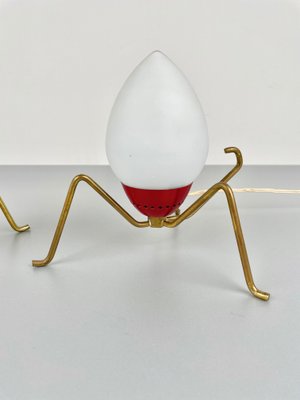 Brass & Opaline Glass Spider Table Lamp, Italy, 1950s, Set of 2-LYQ-1171355