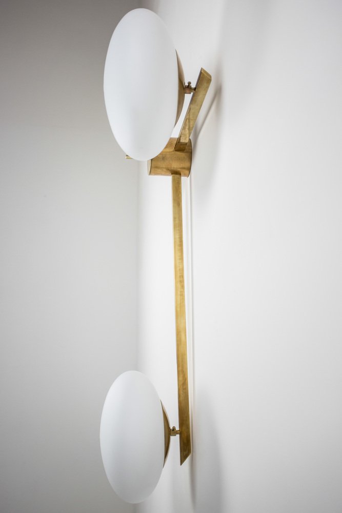 Brass & Opaline Glass Stella 12:15 Chrome Lucid Ceiling or Wall Lamp from Design for Macha