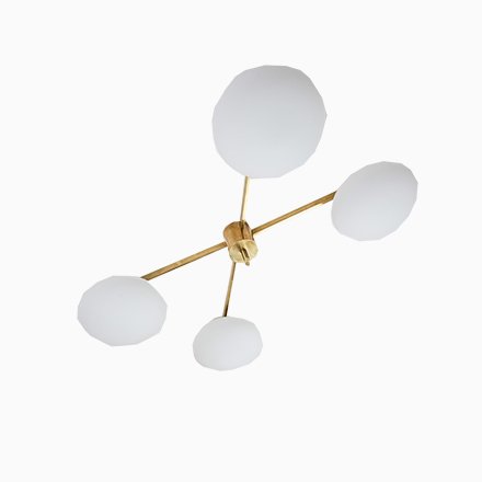 Brass & Opaline Glass Stella Butterfly Chrome Lucid Ceiling or Wall Lamp from Design for Macha