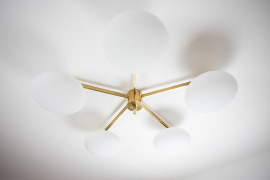 Brass & Opaline Glass Stella Daisy Chrome Lucid Ceiling or Wall Lamp from Design for Macha