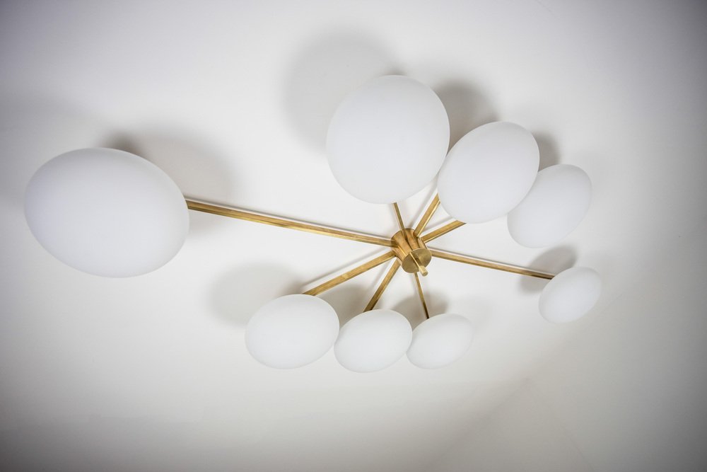 Brass & Opaline Glass Stella Evening Chrome Lucid Ceiling or Wall Lamp from Design for Macha