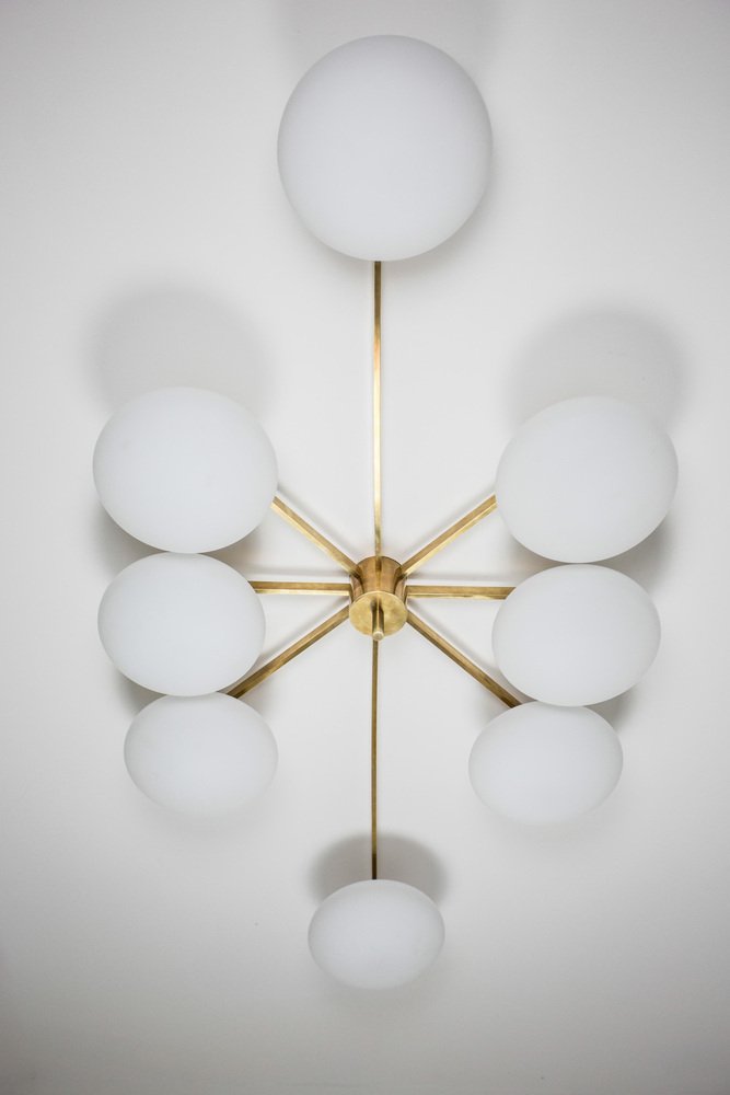 Brass & Opaline Glass Stella Evening Chrome Lucid Ceiling or Wall Lamp from Design for Macha