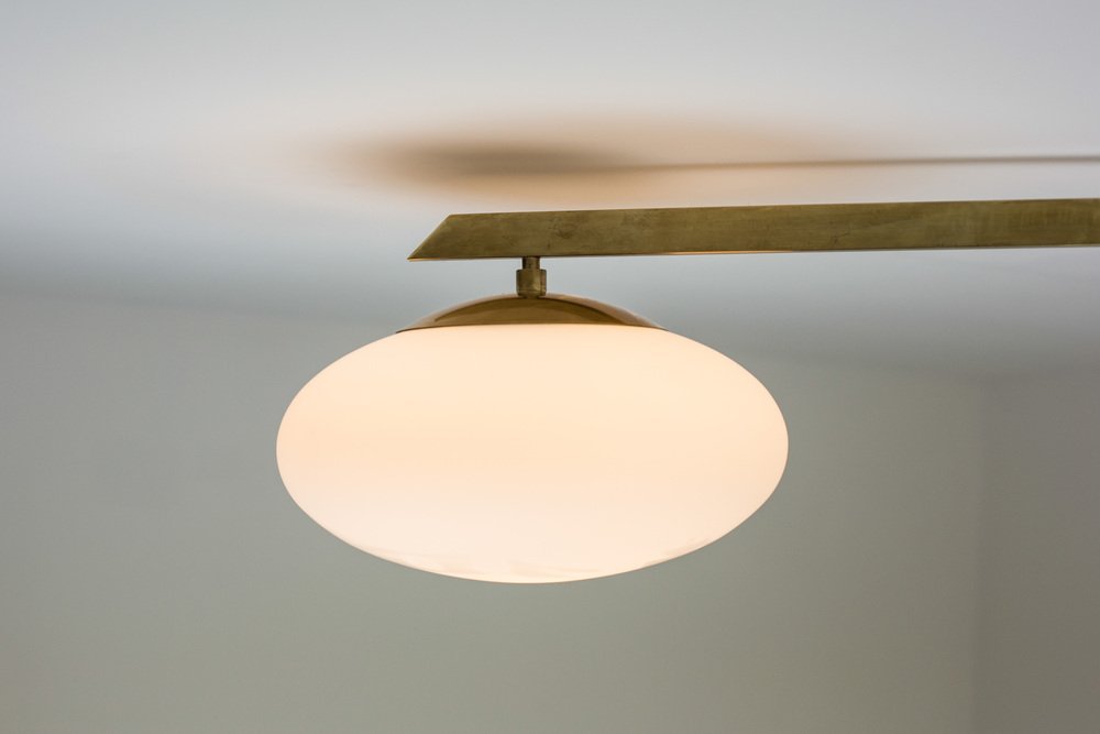 Brass & Opaline Glass Stella Evening Chrome Lucid Ceiling or Wall Lamp from Design for Macha