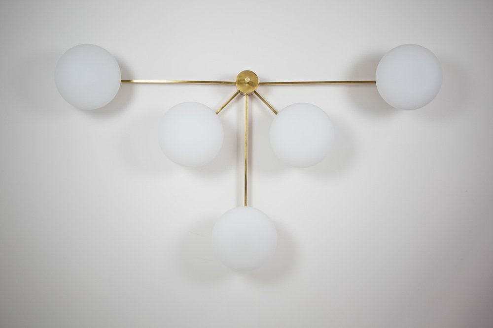 Brass & Opaline Glass Stella Fan Chrome Lucid Ceiling or Wall Lamp from Design for Macha