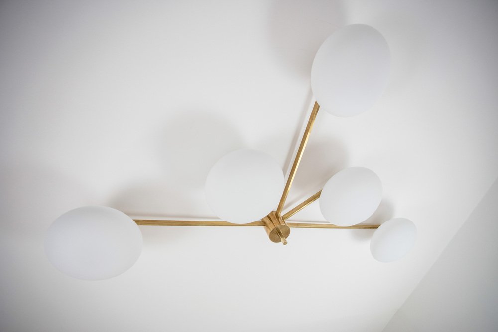 Brass & Opaline Glass Stella Fan Chrome Lucid Ceiling or Wall Lamp from Design for Macha