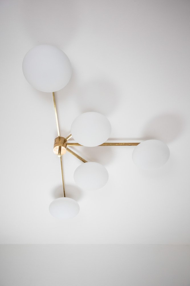 Brass & Opaline Glass Stella Fan Chrome Lucid Ceiling or Wall Lamp from Design for Macha