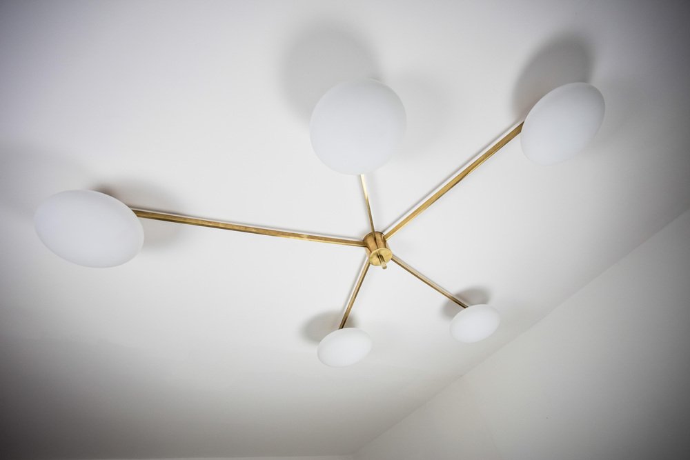 Brass & Opaline Glass Stella Starfish Chrome Lucid Ceiling or Wall Lamp from Design for Macha