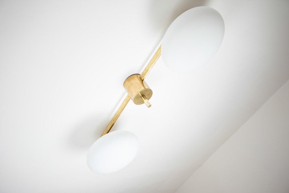 Brass & Opaline Glass Stella Toi & Moi Chrome Lucid Ceiling or Wall Lamp from Design for Macha