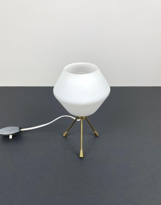 Brass & Opaline Glass Tripod Table Lamp, Italy, 1960s-LYQ-1171471