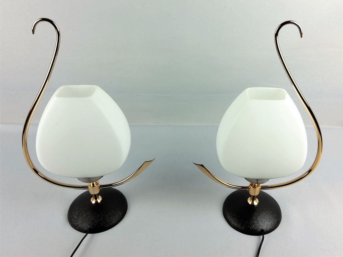 Brass & Opaline Lamps from Arlus, 1960s, Set of 2