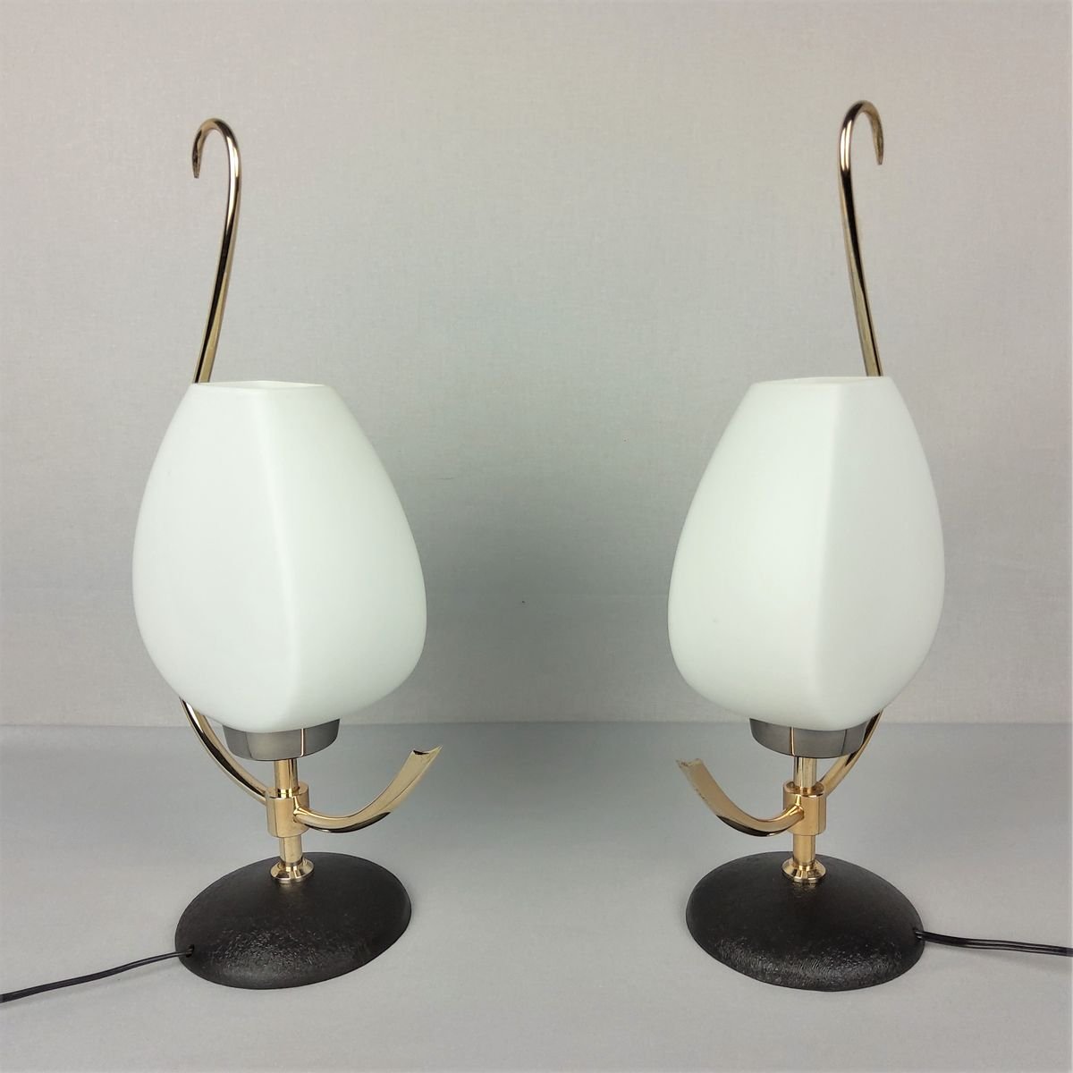 Brass & Opaline Lamps from Arlus, 1960s, Set of 2