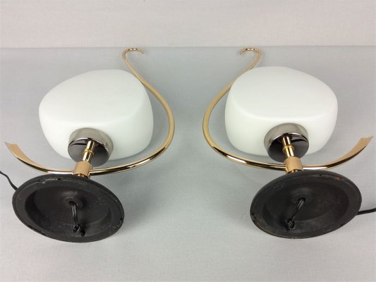 Brass & Opaline Lamps from Arlus, 1960s, Set of 2-YBU-933299